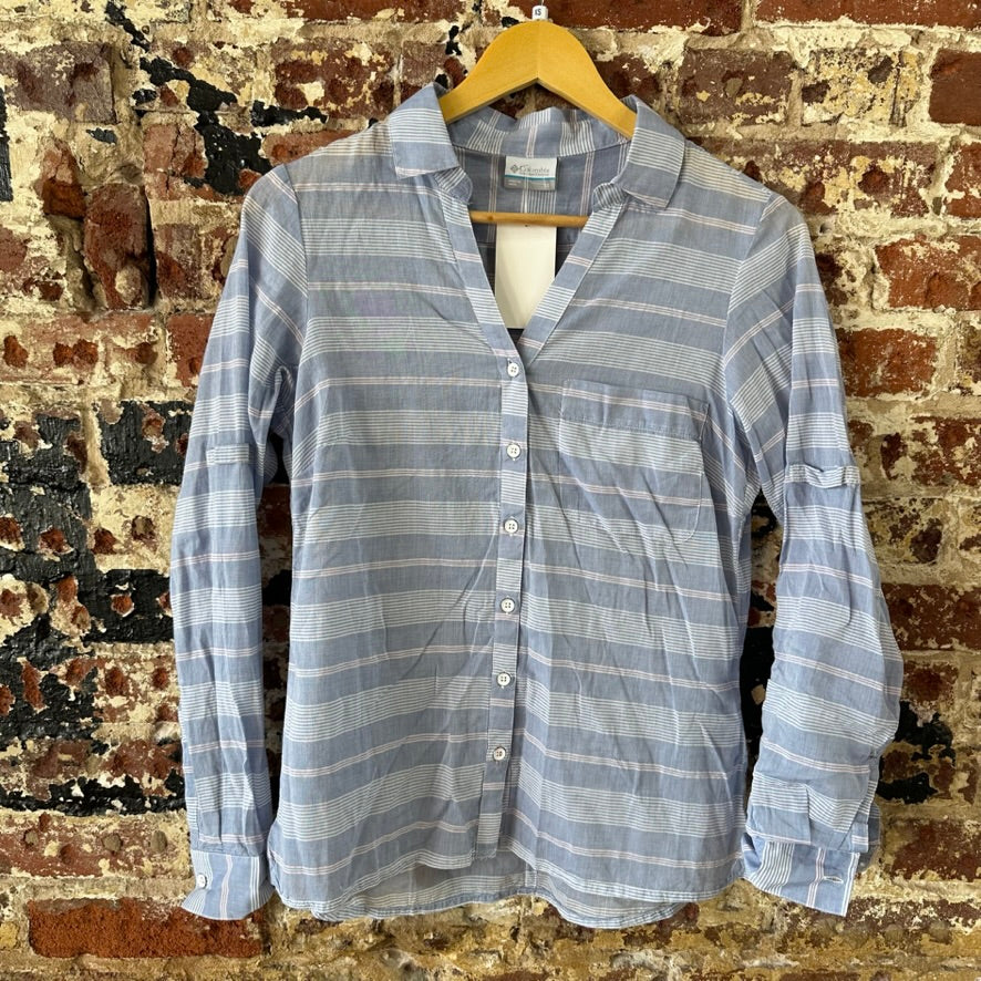 Columbia Womens XS Long Sleeve Casual Shirt Button Up Blue White