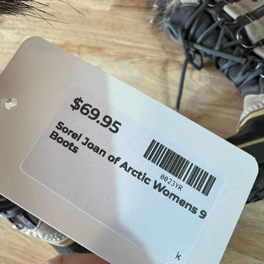 Sorel Joan Of Arctic Faux Fur Trimmed Leather Lace Up Boots Size 9 Gray