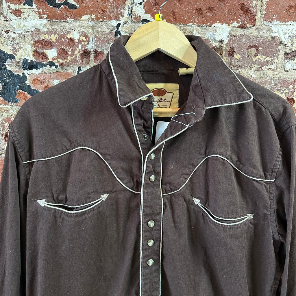 Larry Mahan Brown Snap Button Up Shirt Long Sleeve Western Mens Size Medium