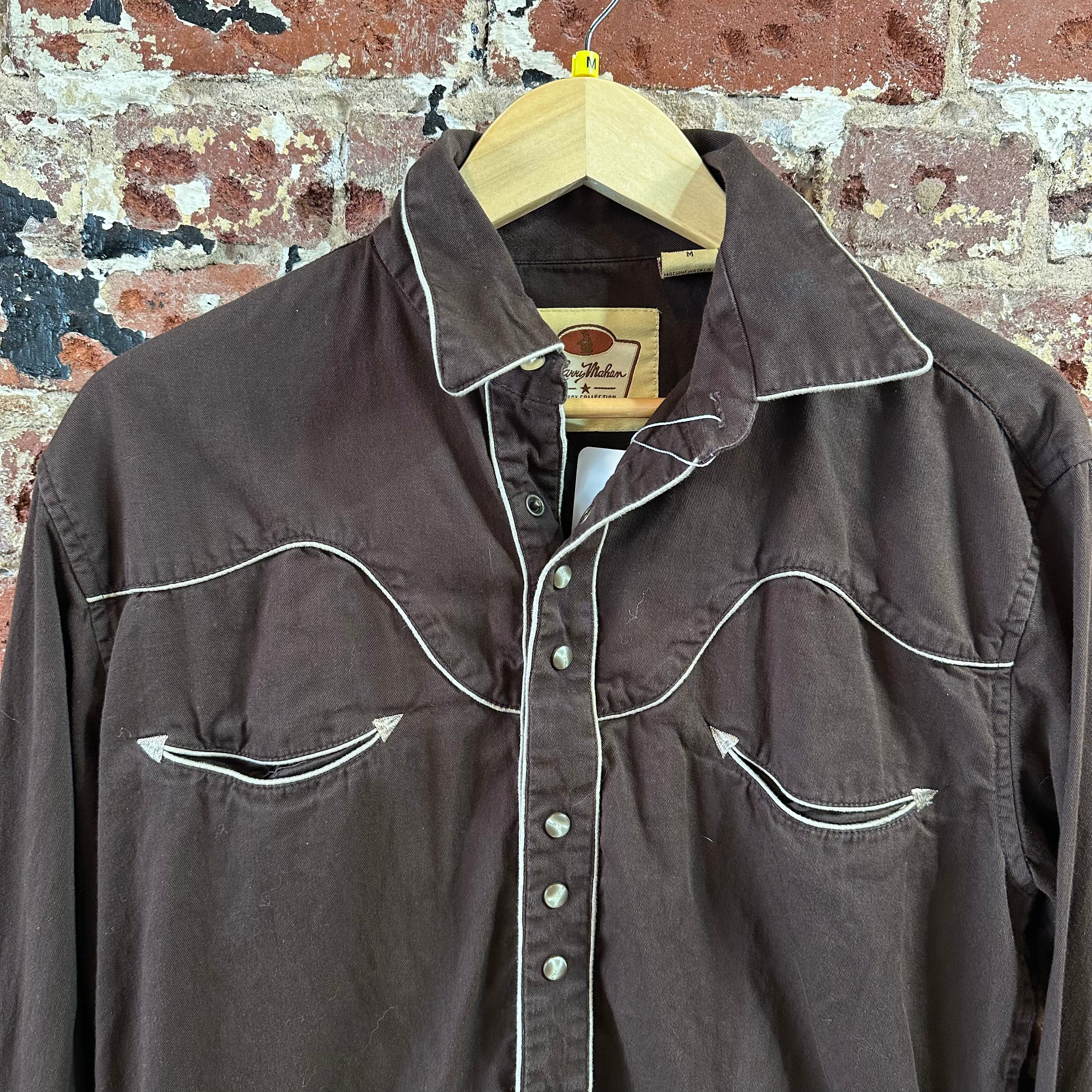 Larry Mahan Brown Snap Button Up Shirt Long Sleeve Western Mens Size Medium