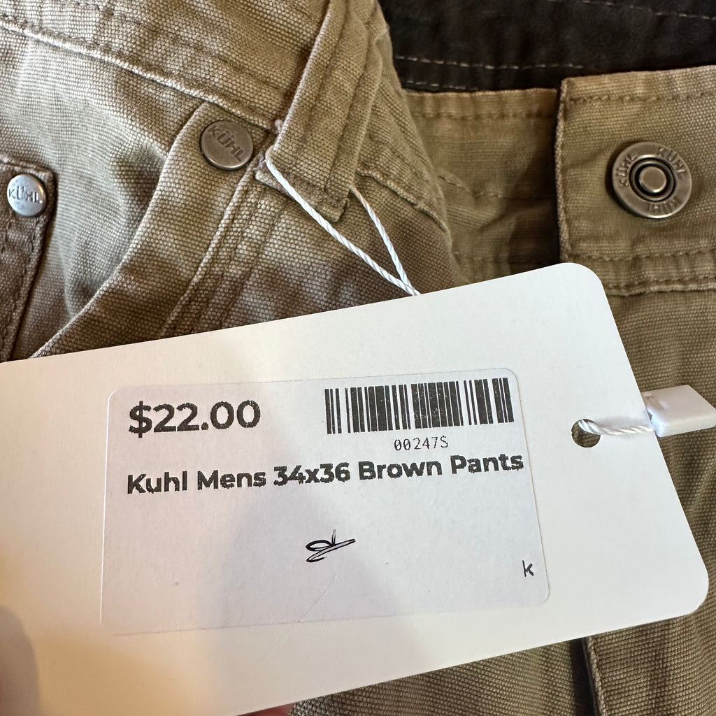 Kuhl Pants Men's 34x36 Tan Free Kanvus Jeans Canvas Stretch Hiking Outdoor