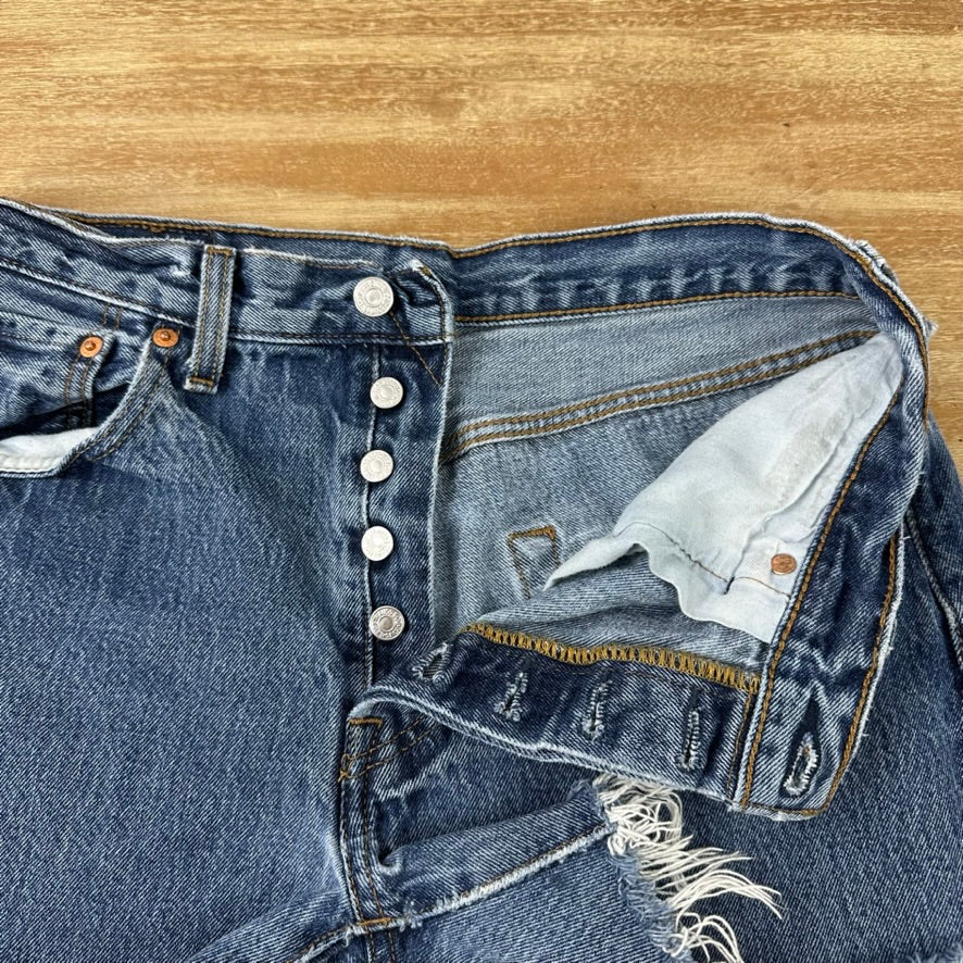 Levi's Cut Off Denim Blue Jean Shorts Womens 32 Distressed - 30x4.5"