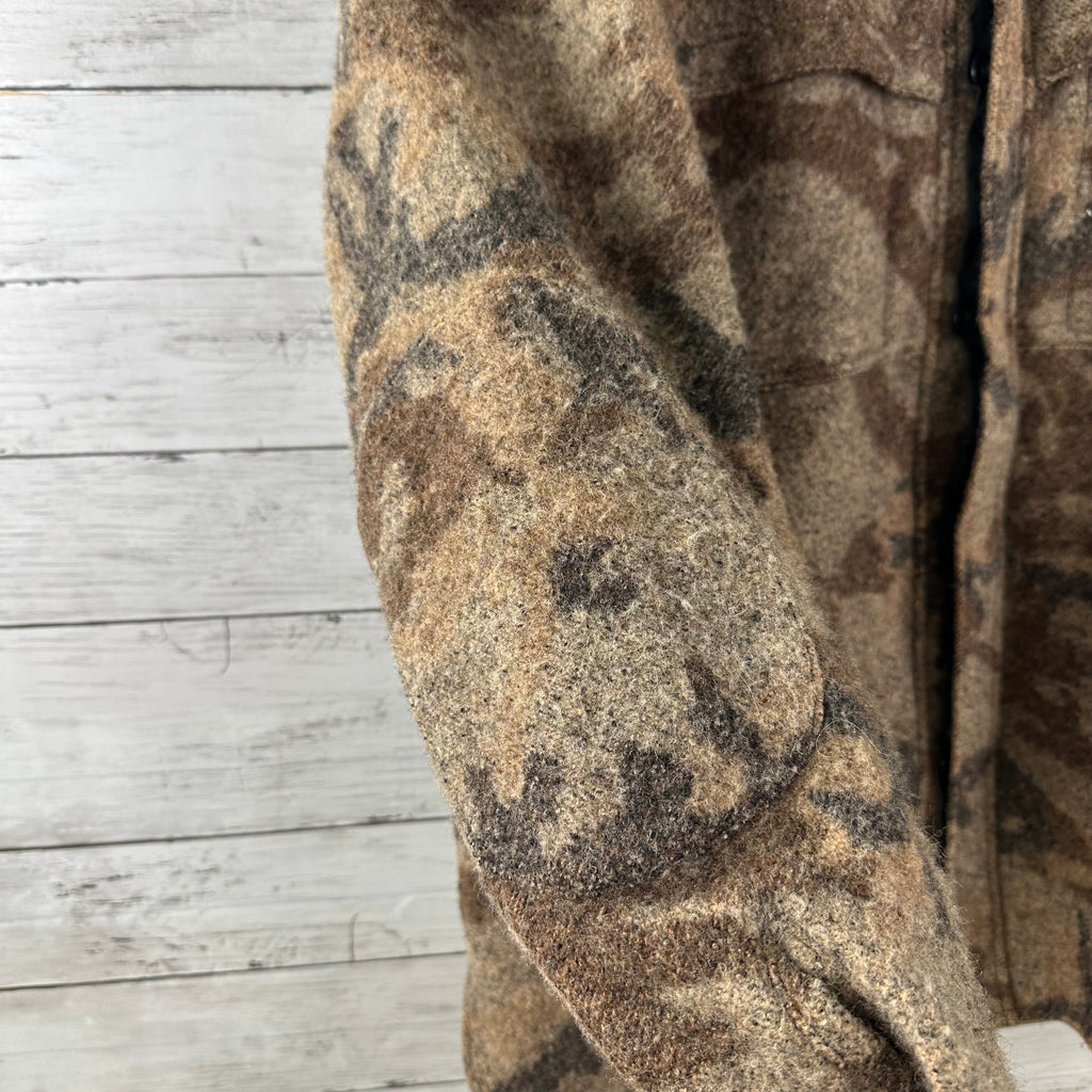 Vintage Sleeping Indian Designs Wool Camo Zip Up Jacket Made In USA Sz 2XL