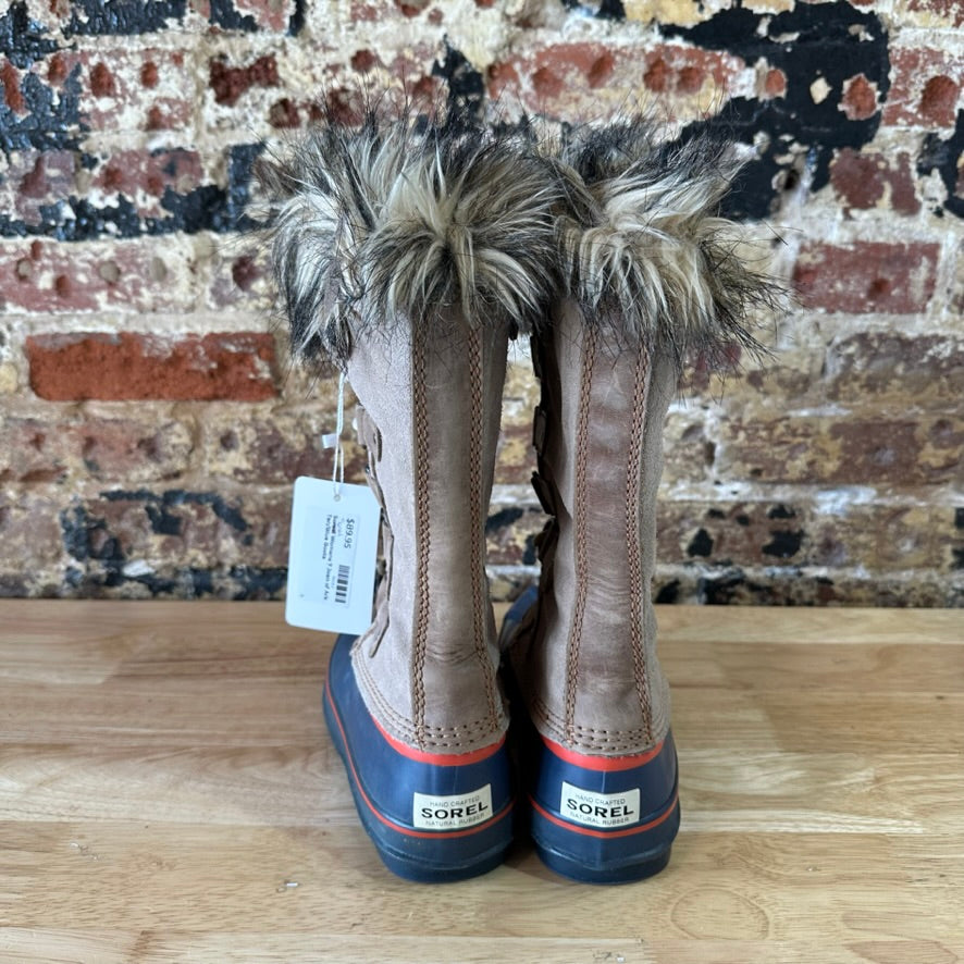 Sorel Joan Of Arctic Faux Fur Trimmed Leather Lace Up Boots Size 7 Tan Blue