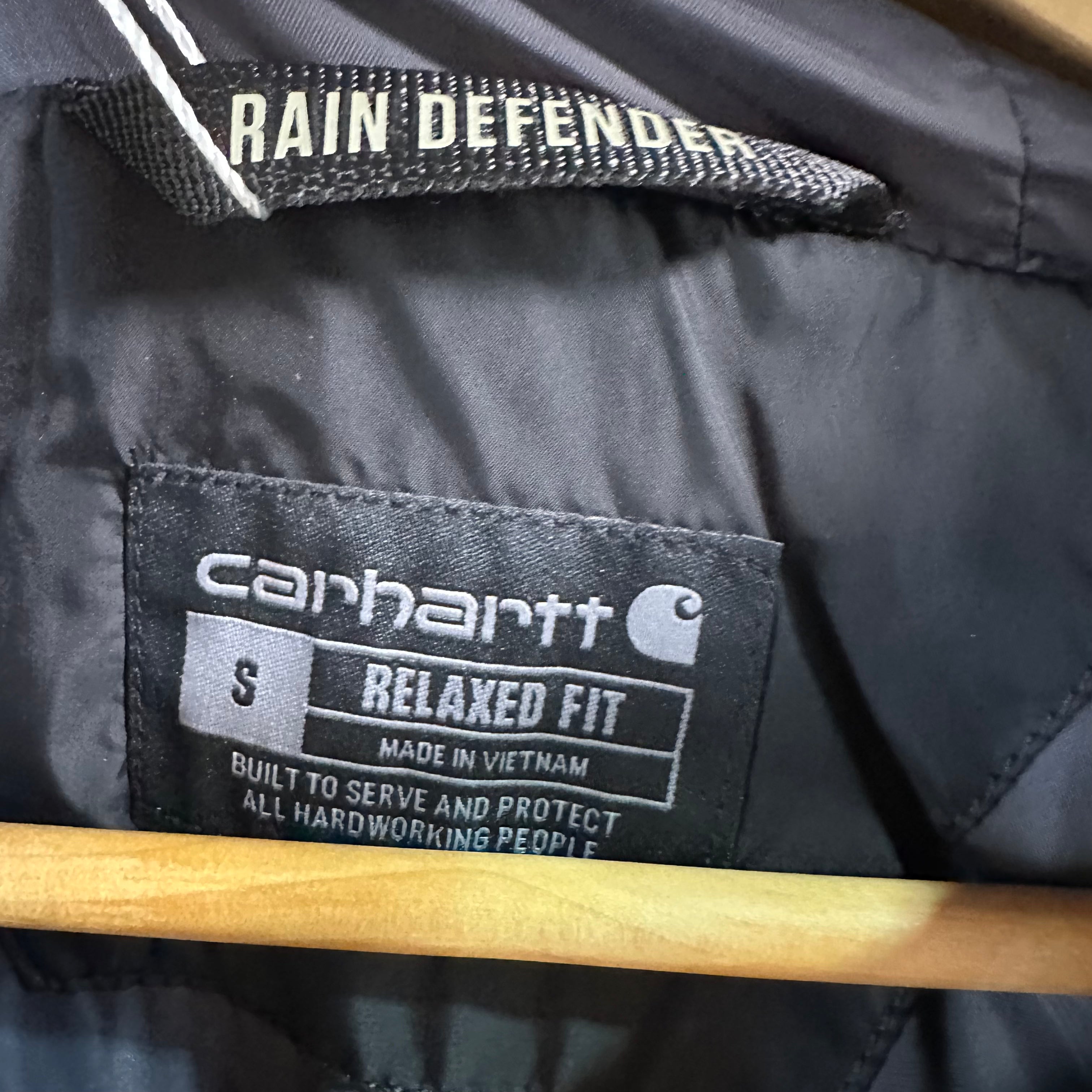 Carhartt Mens Small Rain Defender Black Jacket