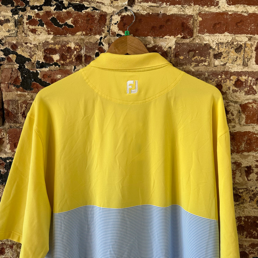 Footjoy Golf Shirt Mens XL TFC yellow blue Stripe Performance