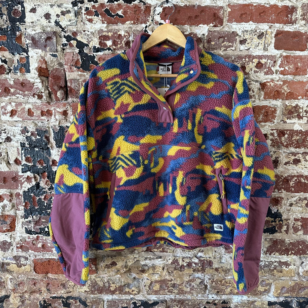 The North Face Womens Cragmont 1/4 Fleece Pullover Small Camo Blue Yellow Mauve