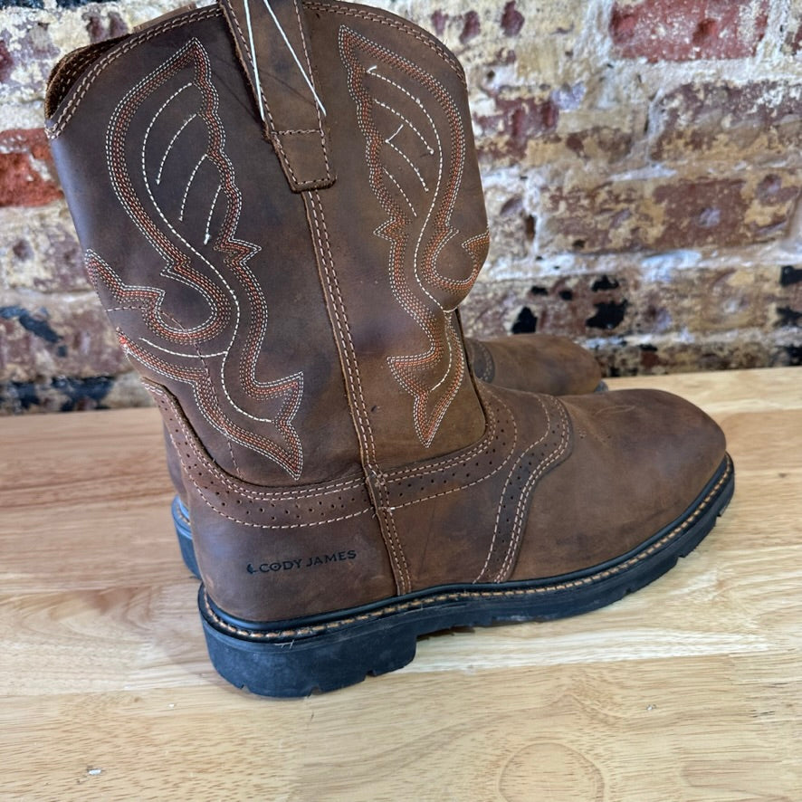 Cody James Brown Leather Western Cowboy Square Toe Mens Boots 10.5 EE Safety Toe