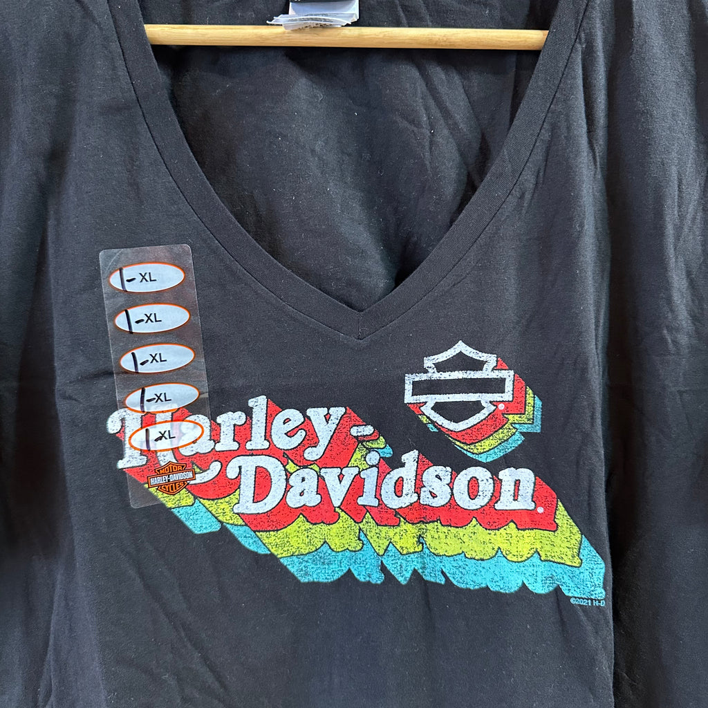 Harley Davidson Women's 1X Short Sleeve Black T-Shirt V-Neck NEW