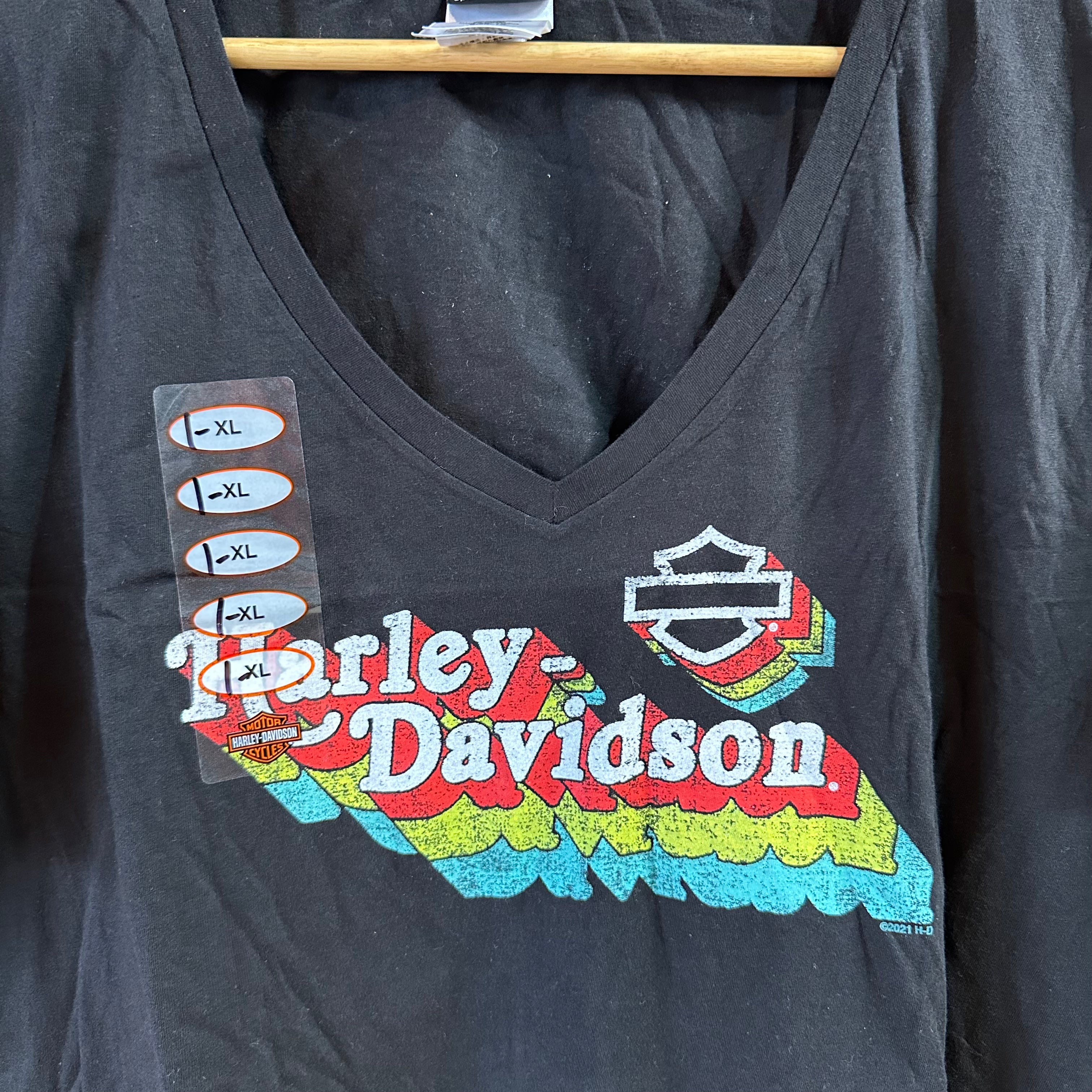 Harley Davidson Women's 1X Short Sleeve Black T-Shirt V-Neck NEW