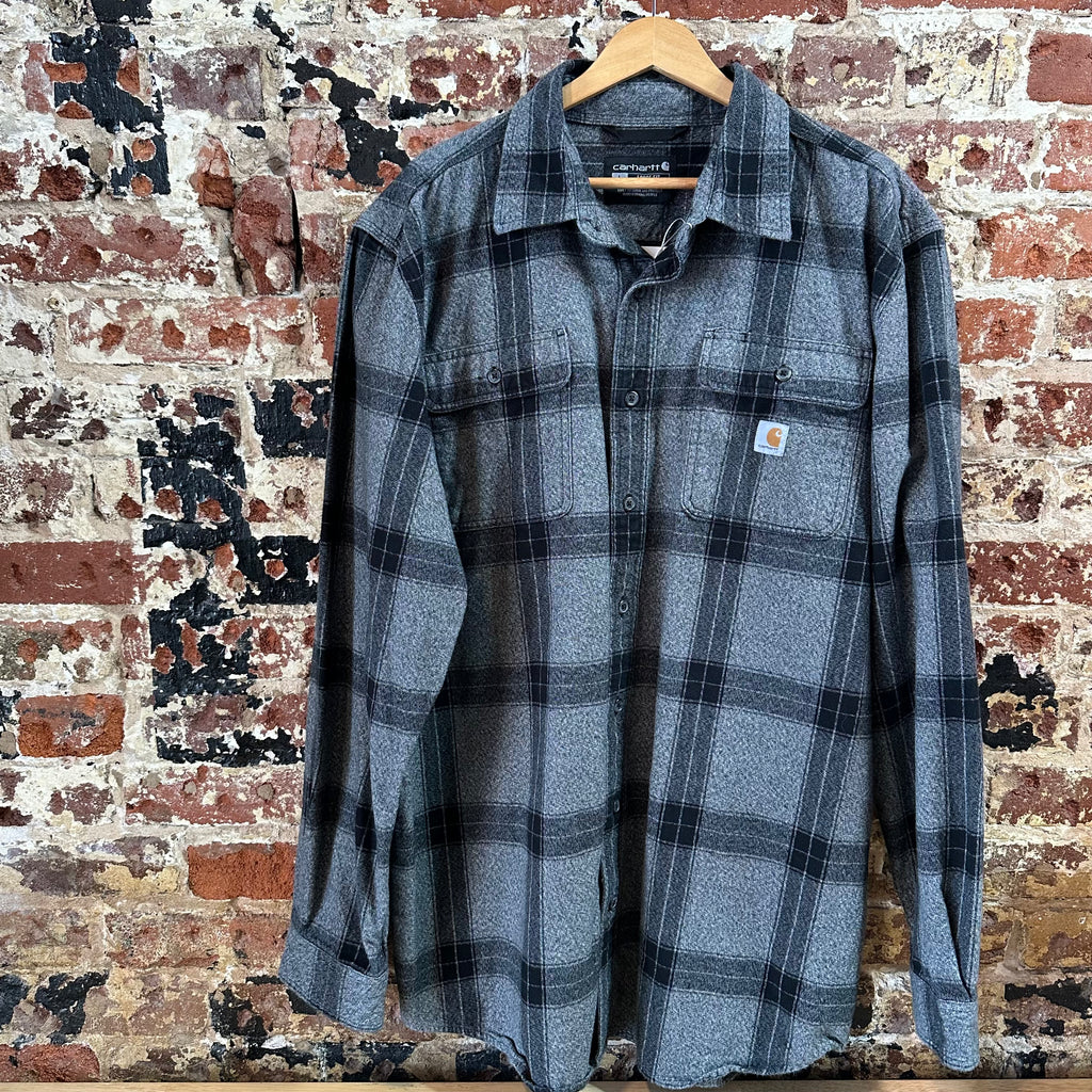 Carhartt Mens Large Tall Gray Black Flannel