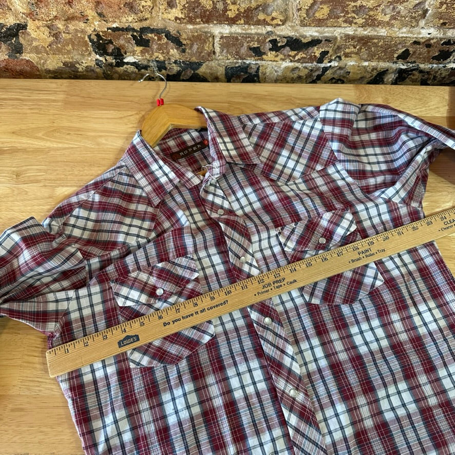 Roper Pearl Snap Shirt Men's Large Red Plaid Western Long Sleeve Pocket