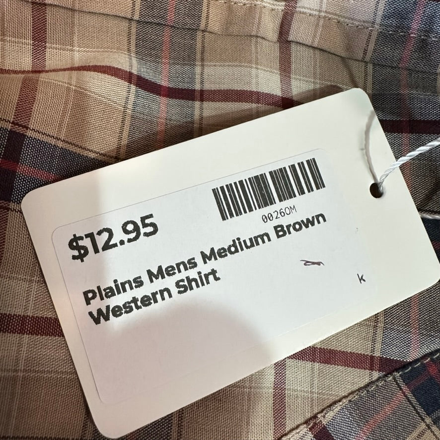 Plains Button Up Shirt Mens Medium Western Short Sleeve