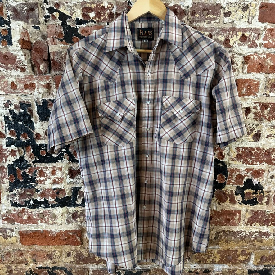Plains Button Up Shirt Mens Medium Western Short Sleeve
