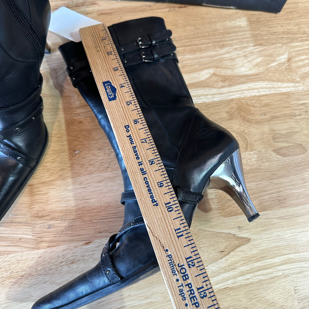 Harley-Davidson Women's 7.5 Black Stiletto Heel Zipper Biker Boots Amelia Chrome