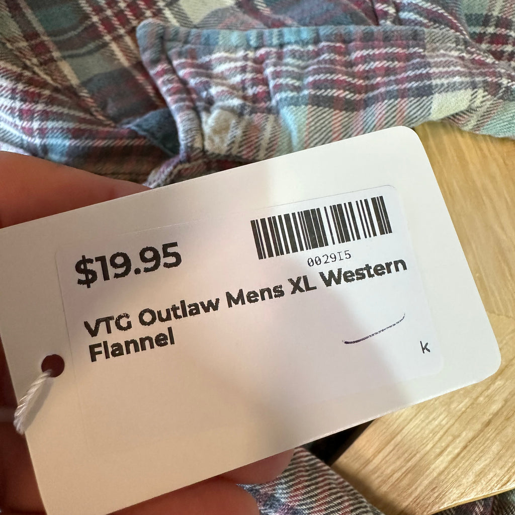 VTG Outlaw Mens XL L/S Western Flannel Shirt