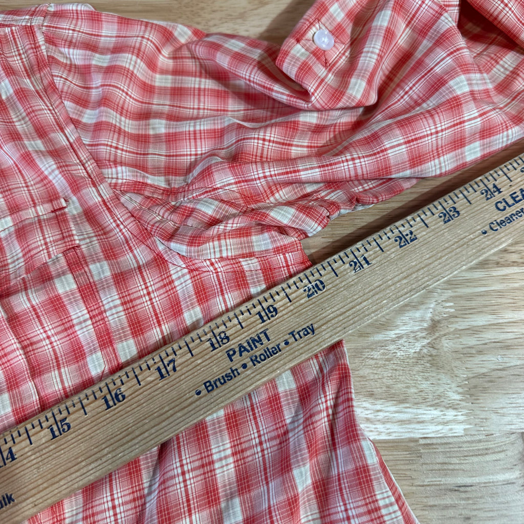 Duluth Trading Womens Medium Button Up Shirt Orange Plaid Long sleeve vented
