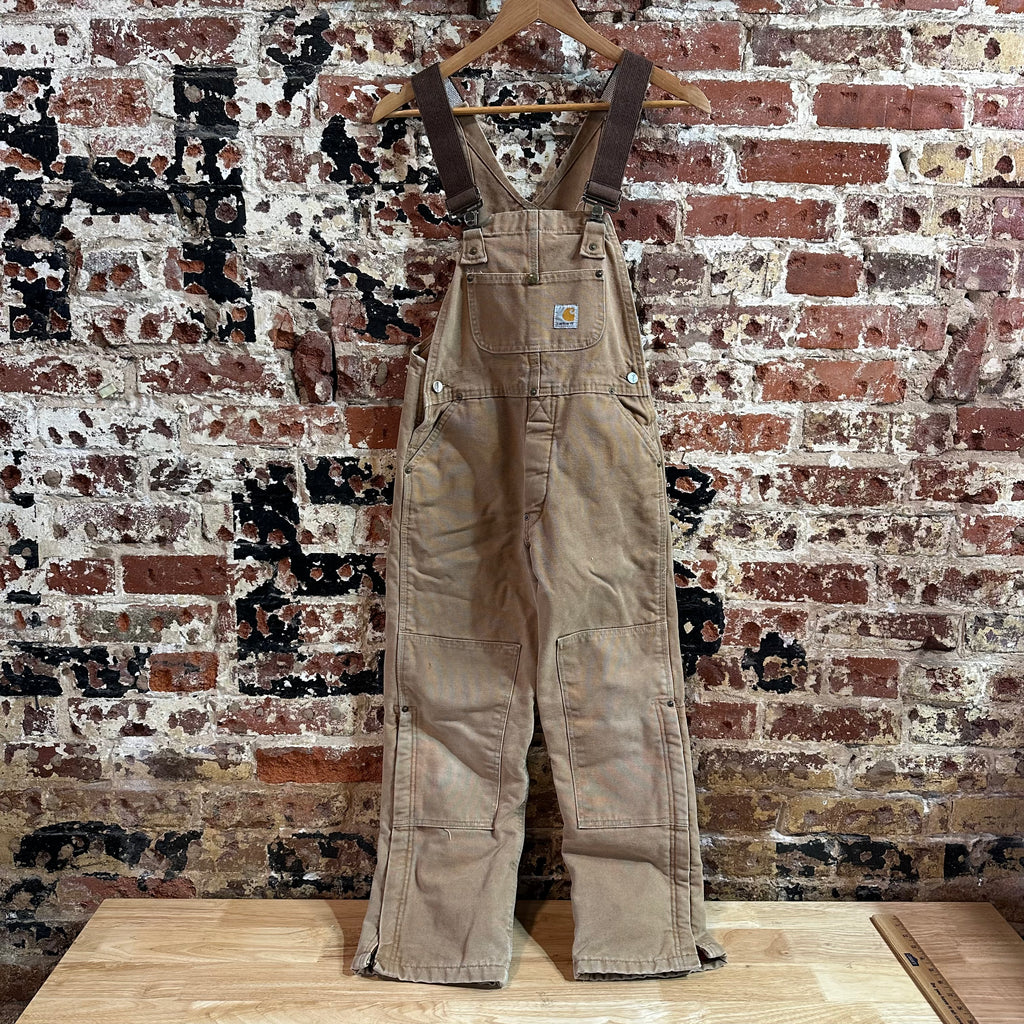 Vintage Carhartt Boy's Large Brown Bib Insulated Overalls Double Knee Farm Bibs