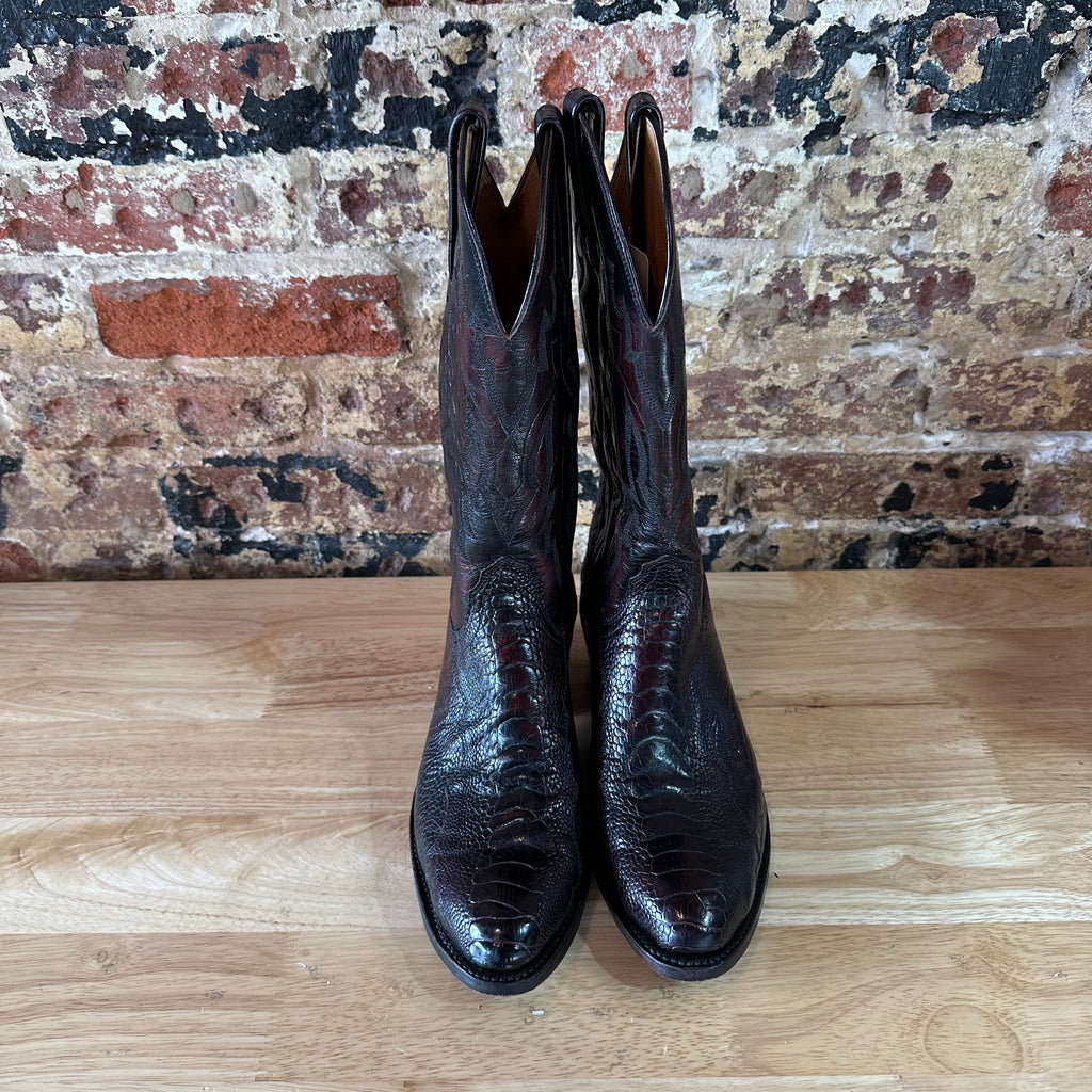 Lucchese 1883 Full Quill Ostrich Wingtip Mens 8 EE Black Cherry Cowboy Boots