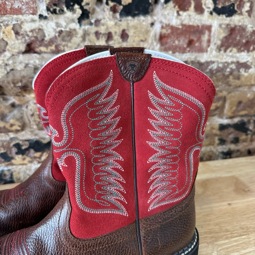 Women's Ariat Cowboy Boots Style 10010924 Brown Red Uppers Blue Stitch Size 10 B