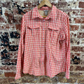 Duluth Trading Womens Medium Button Up Shirt Orange Plaid Long sleeve vented
