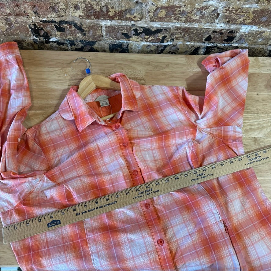 Duluth Trading Womens 2XL Button Up Shirt Orange Plaid Long sleeve vented