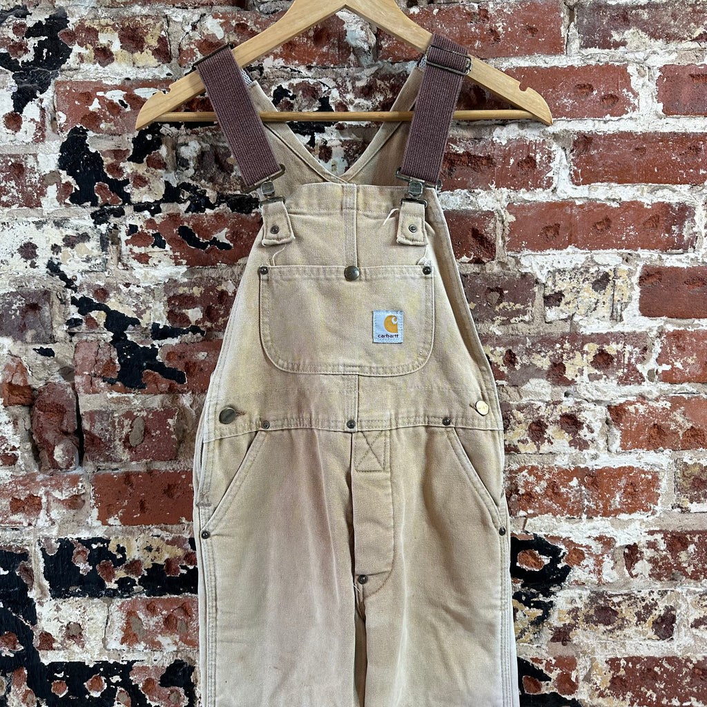 Vintage Carhartt Boy's Medium Brown Bib Insulated Overalls Double Knee Farm Bibs