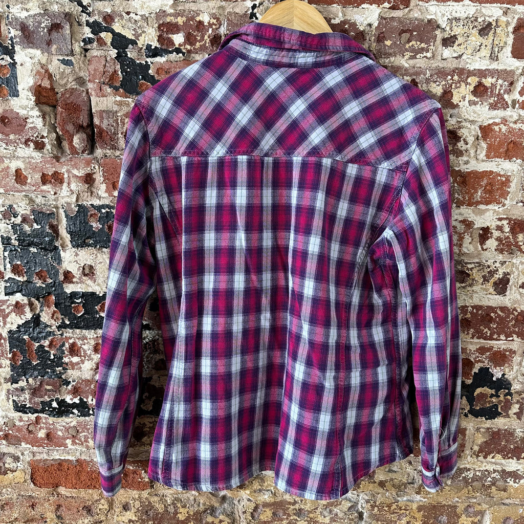 Carhartt Womens XL Button Up Flannel Shirt Pink Purple Plaid long sleeve
