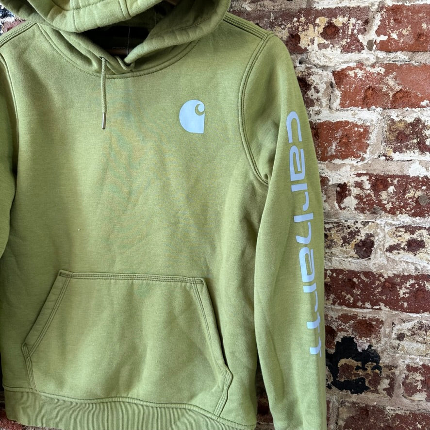 Carhartt Womens Small Green Hoodie Casual Sleeve Spellout midweight