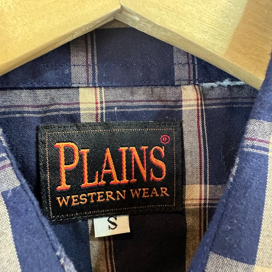 Plains Button Up Shirt Mens Small Western Long Sleeve Blue