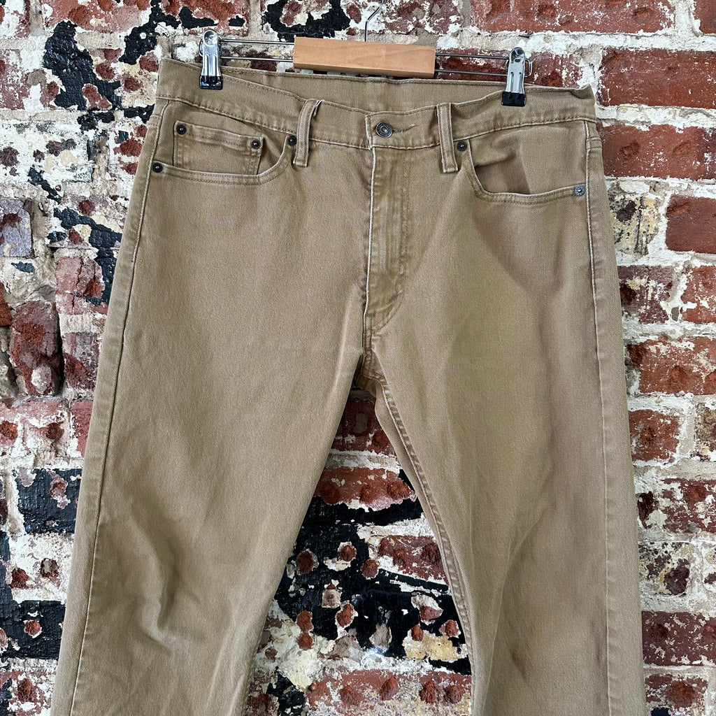 Levis 513 Jeans Mens 34x30 Brown Tan Slim Straight Leg Denim (measures 35x28.5)