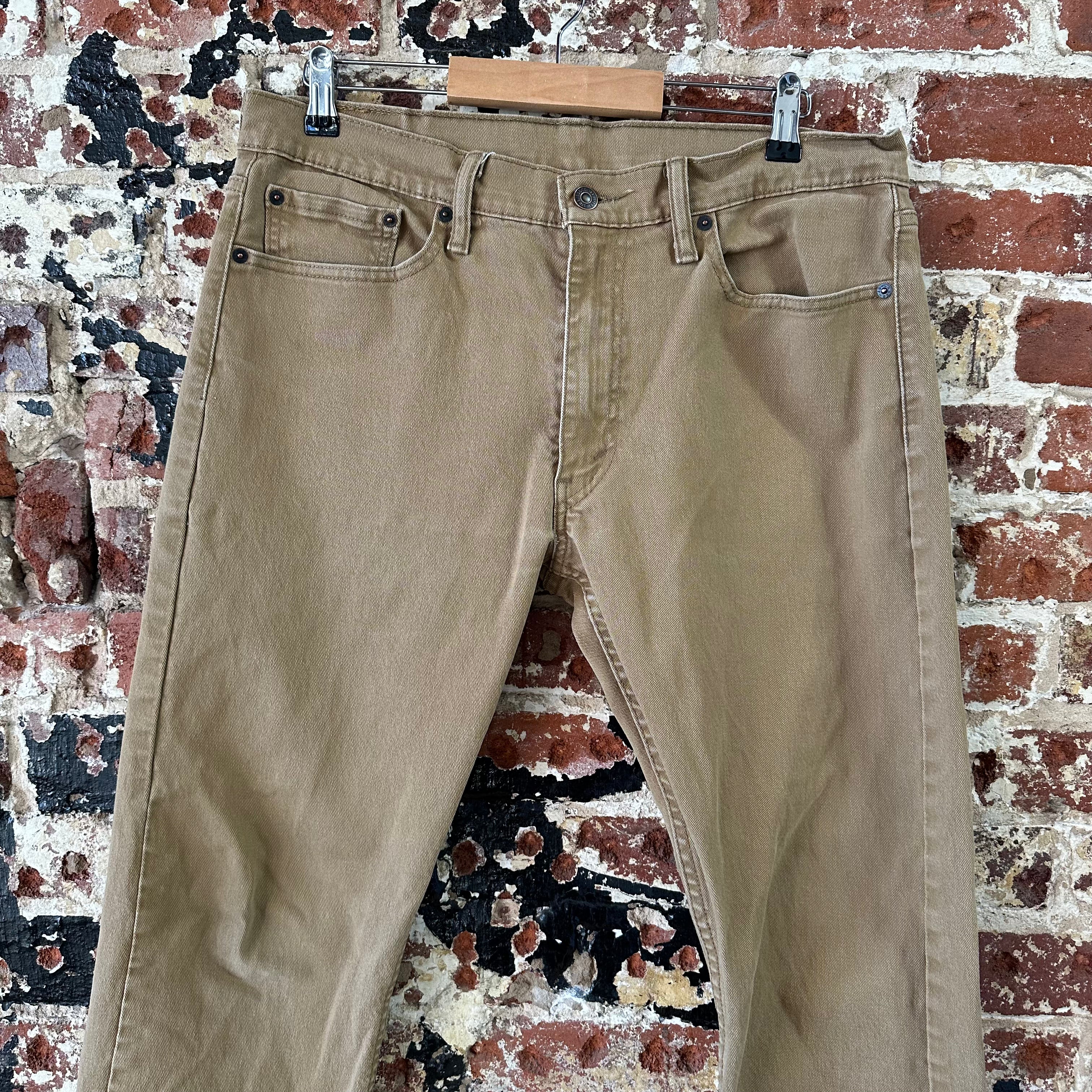 Levis 513 Jeans Mens 34x30 Brown Tan Slim Straight Leg Denim (measures 35x28.5)