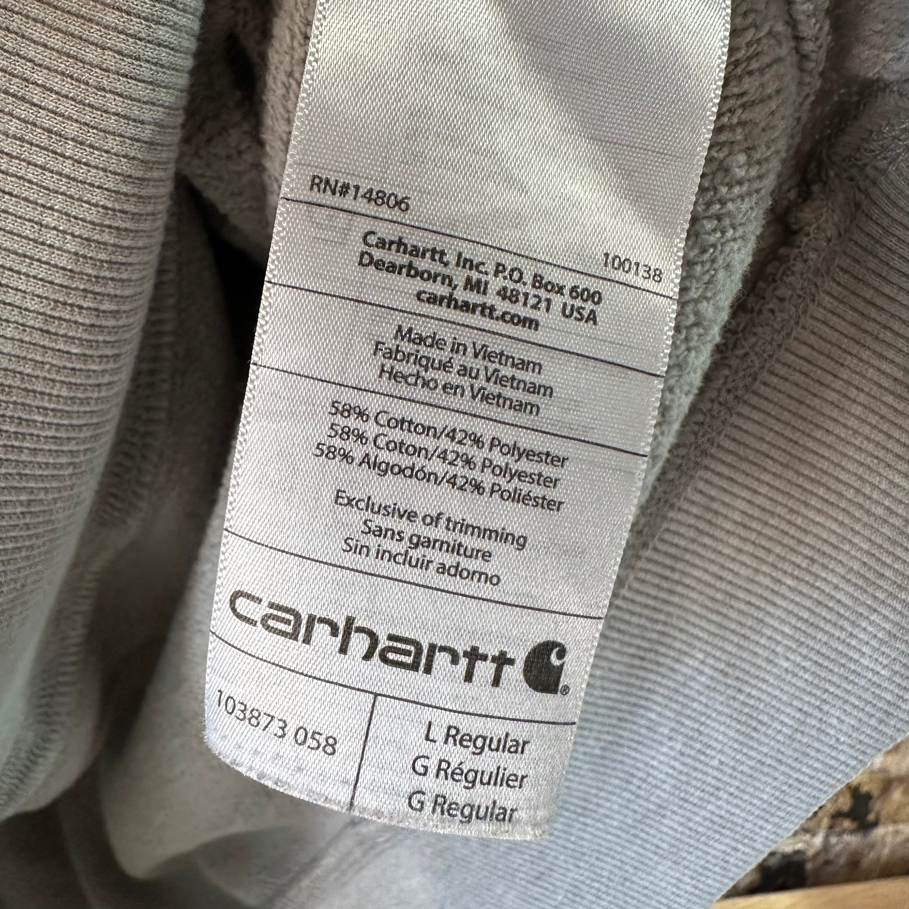 Carhartt Hoodie Sweatshirt Gray Mens Size Large Force Relaxed Fit Spellout