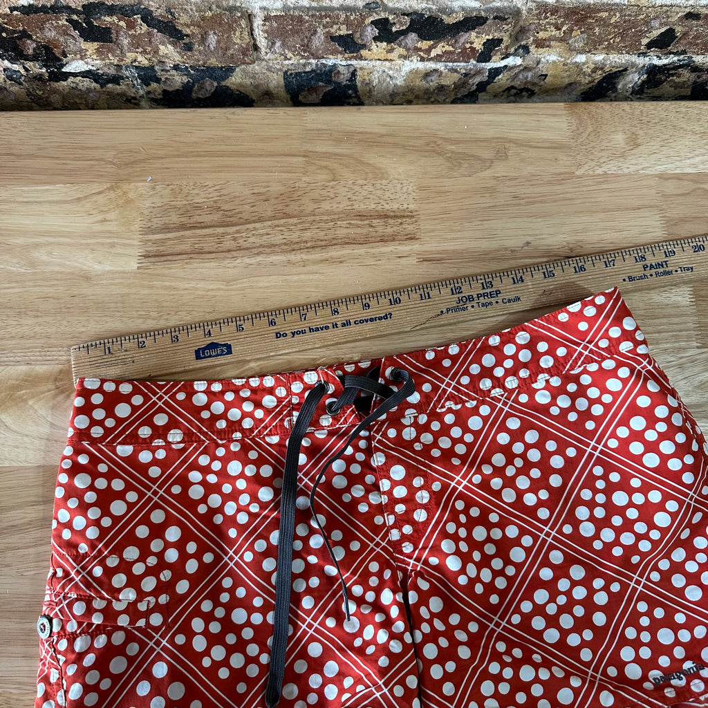 Patagonia Wavefarer Board Shorts Womens 10 Red Polka Dot Mid Rise Skim boarding