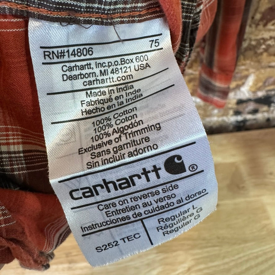 Carhartt S252 TEC Long Sleeve Mens Shirt Large Button Up Burnt Orange Plaid