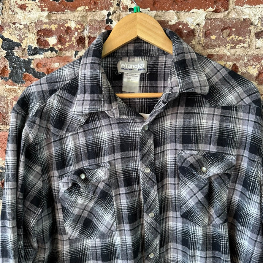 Wrangler Wrancher Flannel Shirt Mens XLT Pearl Snap Button Long Sleeve Plaid