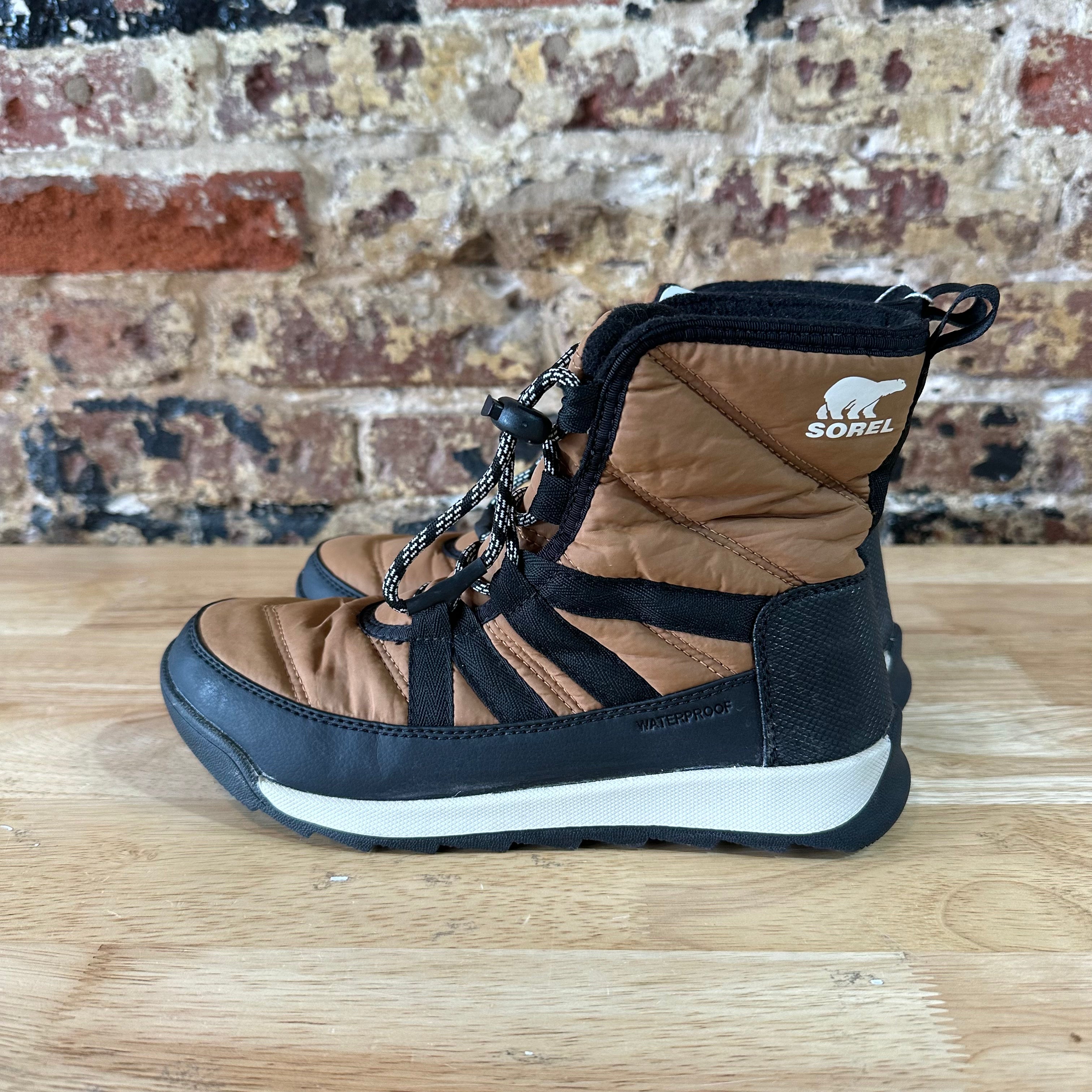 Sorel Whitney II Short Elastic Lace Winter Boots Waterproof Elk Womens 5 Brown