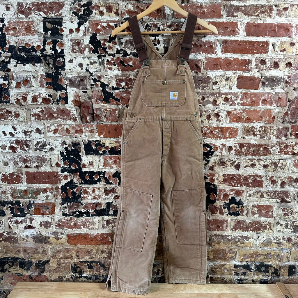 Vintage Carhartt Boy's Medium Brown Bib Insulated Overalls Double Knee Farm Bibs