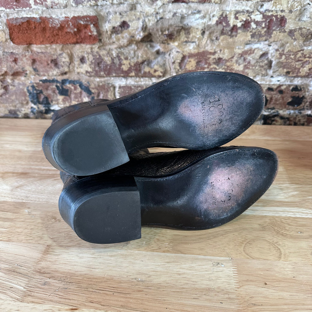 Lucchese 1883 Full Quill Ostrich Wingtip Mens 8 EE Black Cherry Cowboy Boots