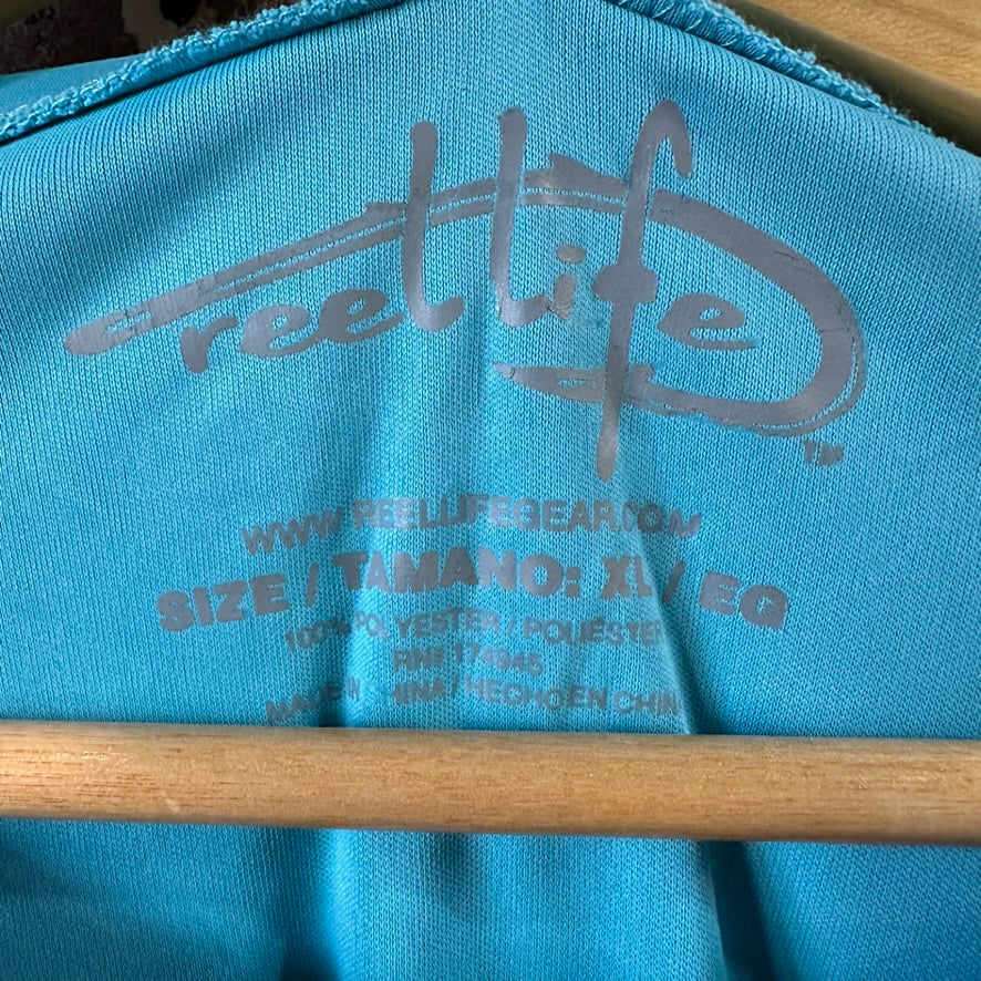 Reel Life Long Sleeve Shirt Men's Size XL Blue Water Fishing Sun short UV