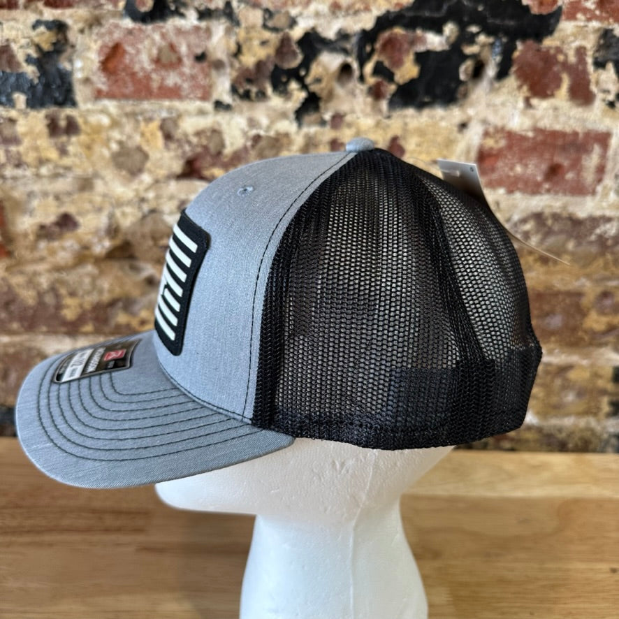 Ariat Mens Gray Black Flag Logo Patch Adjustable Snapback Cap Hat NEW