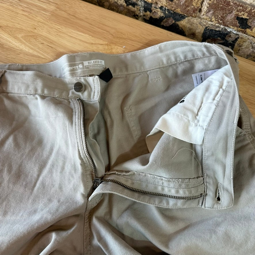 Carhartt Canvas Work Shorts Mens 38 Rugged Flex Utility Tan Beige