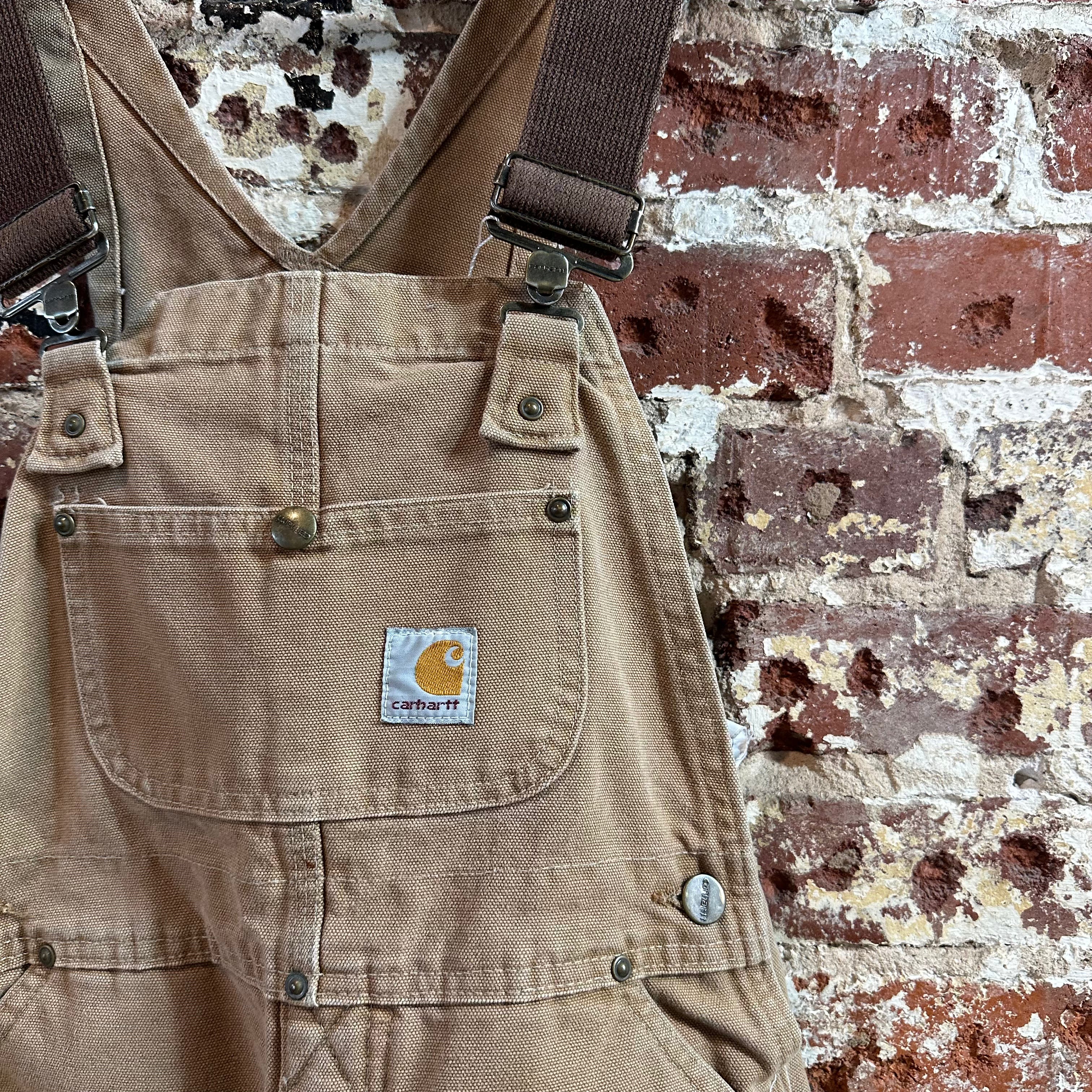 Vintage Carhartt Boy's Large Brown Bib Insulated Overalls Double Knee Farm Bibs