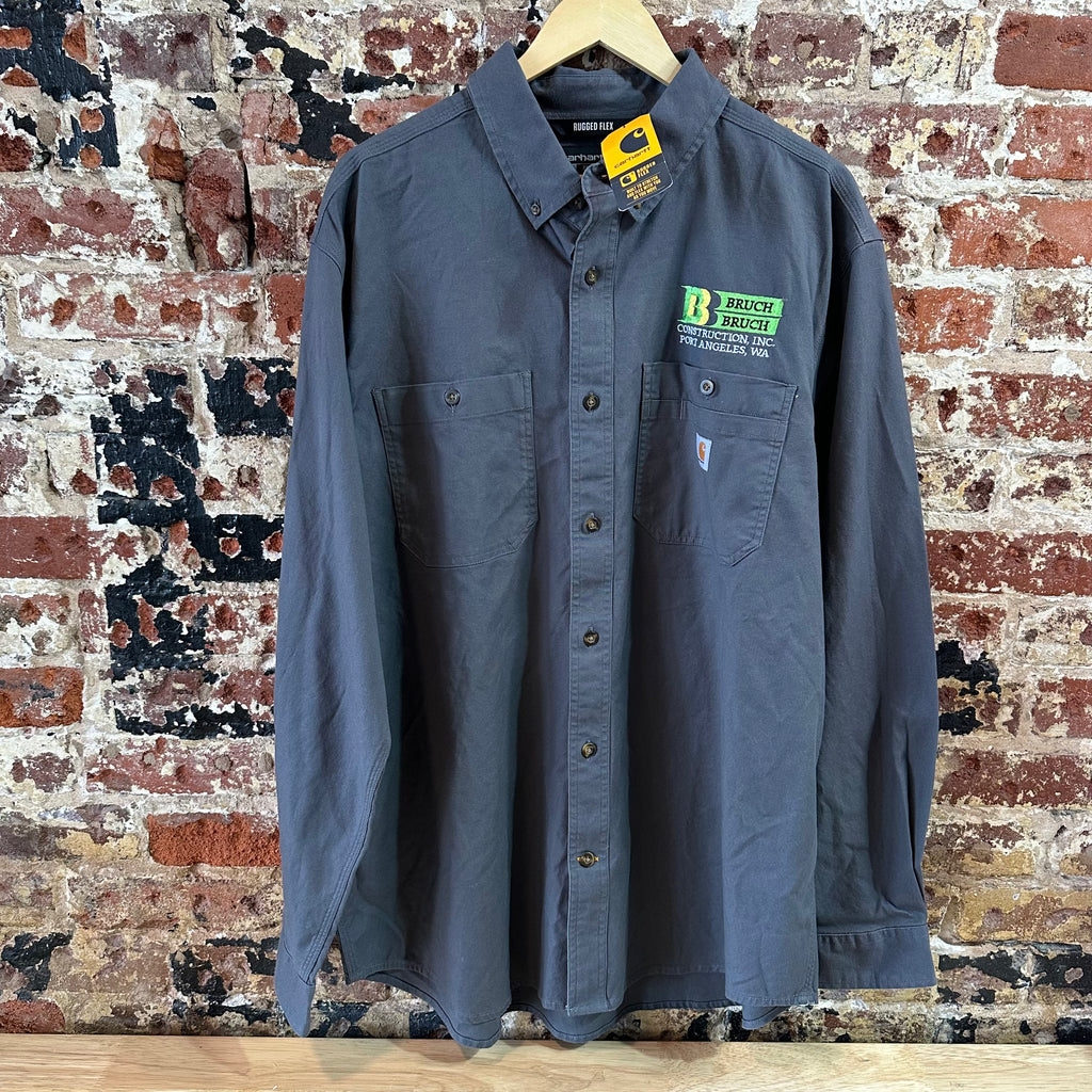 Carhartt shirt button up Long Sleeve Work Shirt Gray Casual trade mens XL