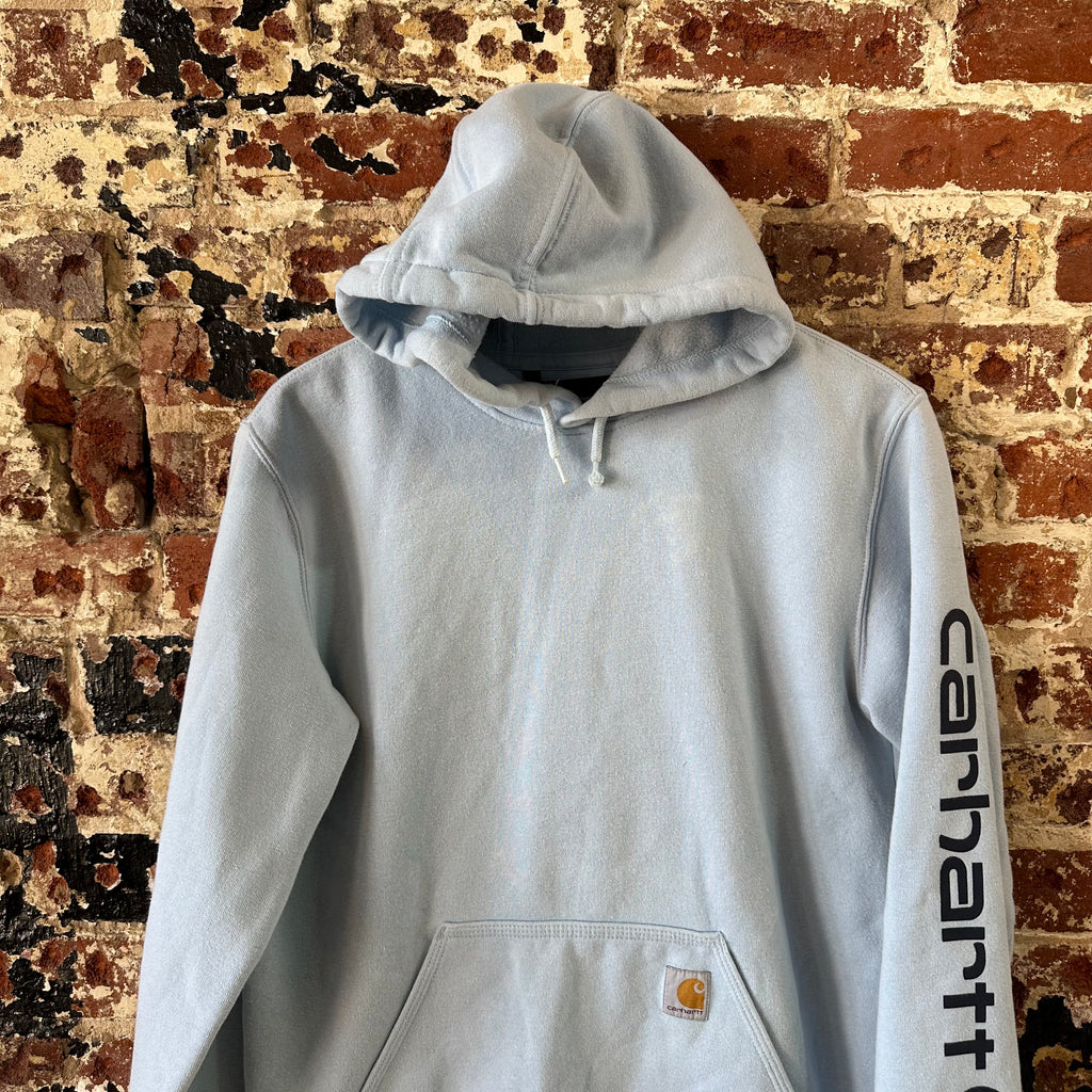 Carhartt Men's Small Sleeve Logo Hoodie Loose Fit Workwear Blue K288
