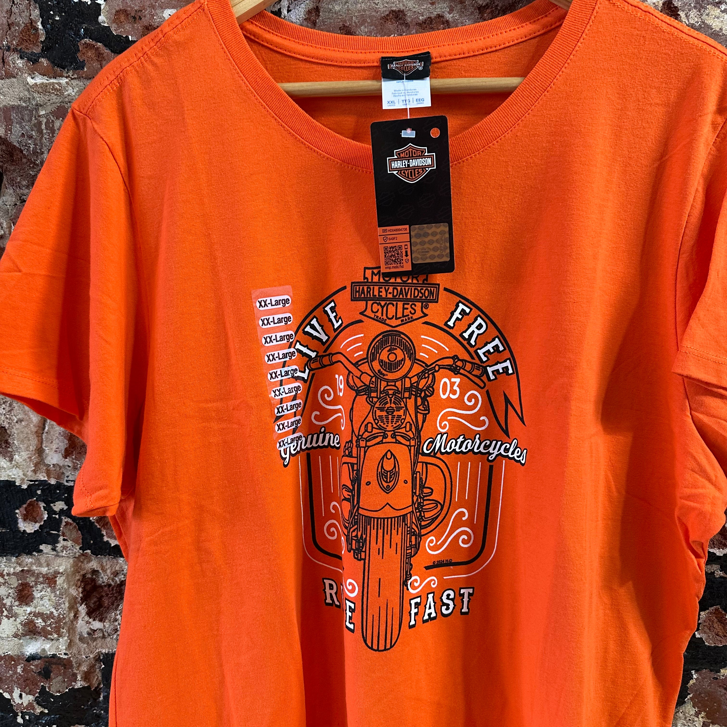 Harley Davidson Women's 2XL Short Sleeve Orange T-Shirt NEW