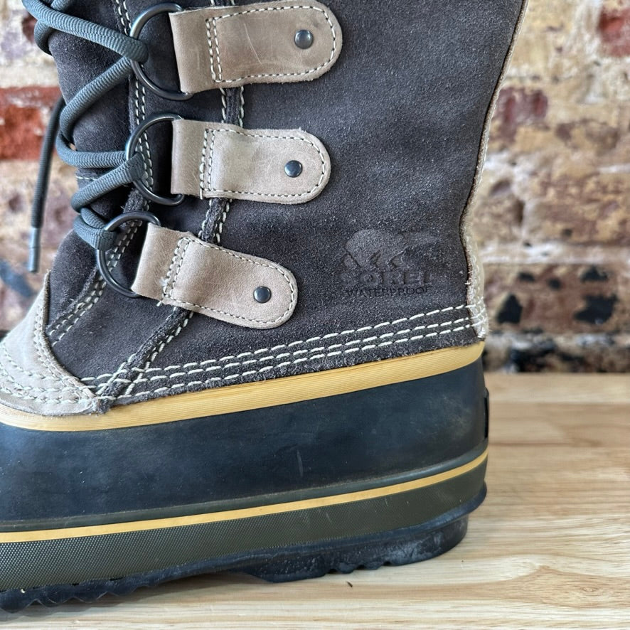 Sorel Joan Of Arctic Faux Fur Trimmed Leather Lace Up Boots Size 9 Gray