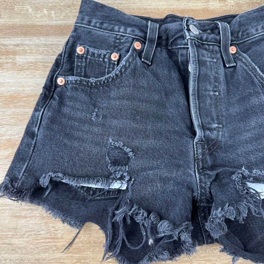Levi's Cut Off Denim Black Jean Shorts Womens 23 Distressed - 24x2"