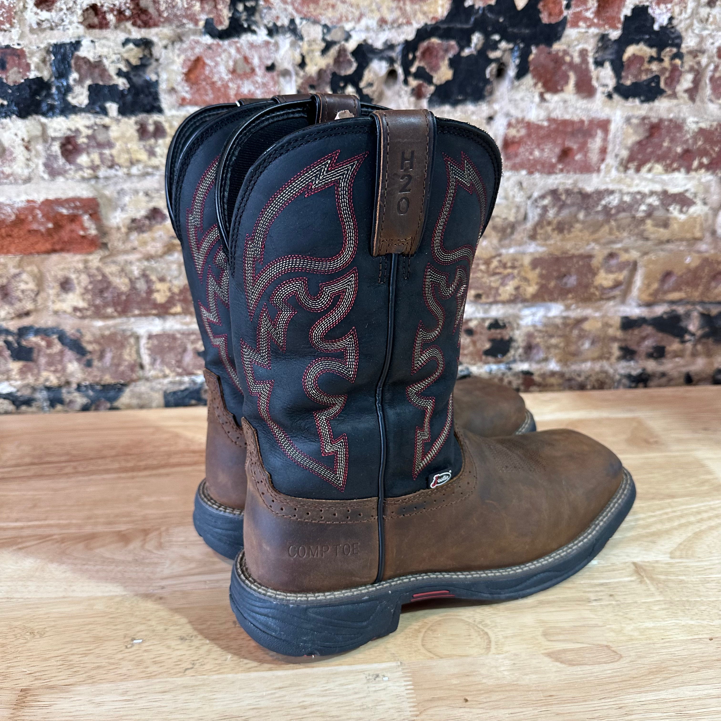 Justin WK4337 Mens Brown Black Leather Waterproof Comp Toe Work Boots Sz 10 D