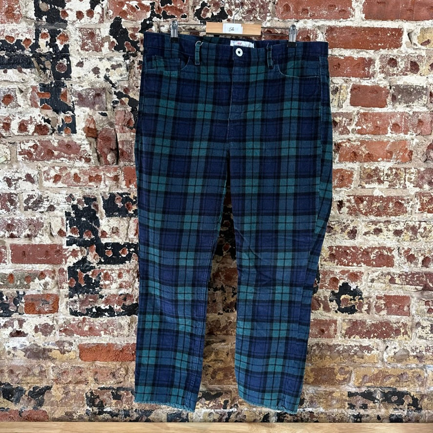 Vineyard Vines Straight Crop Women’s 33 Corduroy Pants Plaid Blue Green Holiday